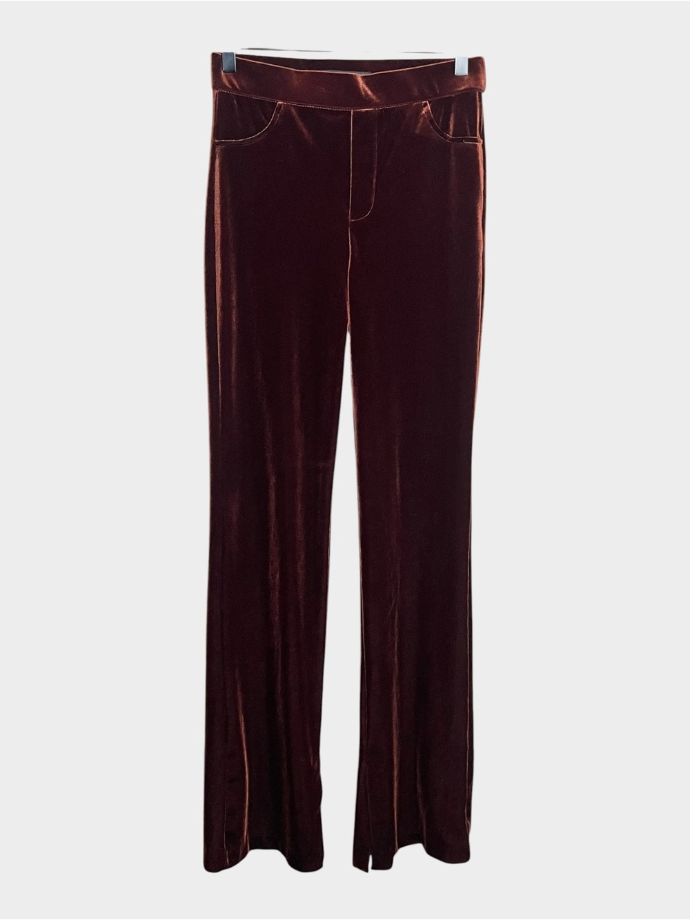 ZARA Brown Velvet Pull-On Flare Pants Side Slit Hem Size S - Picture 2 of 6